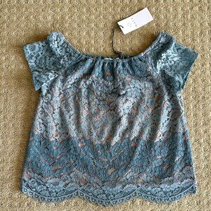 NWT WAYF Women’s Blue Lace Cap Sleeve Off The Shoulder Top, Size XS